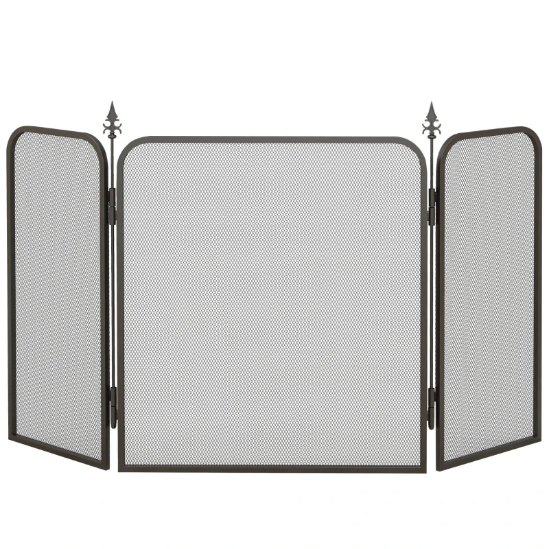 HOMCOM Paravan pliabil pentru șemineu cu 3 panouri din metal, 96x1,3x56 cm, negru