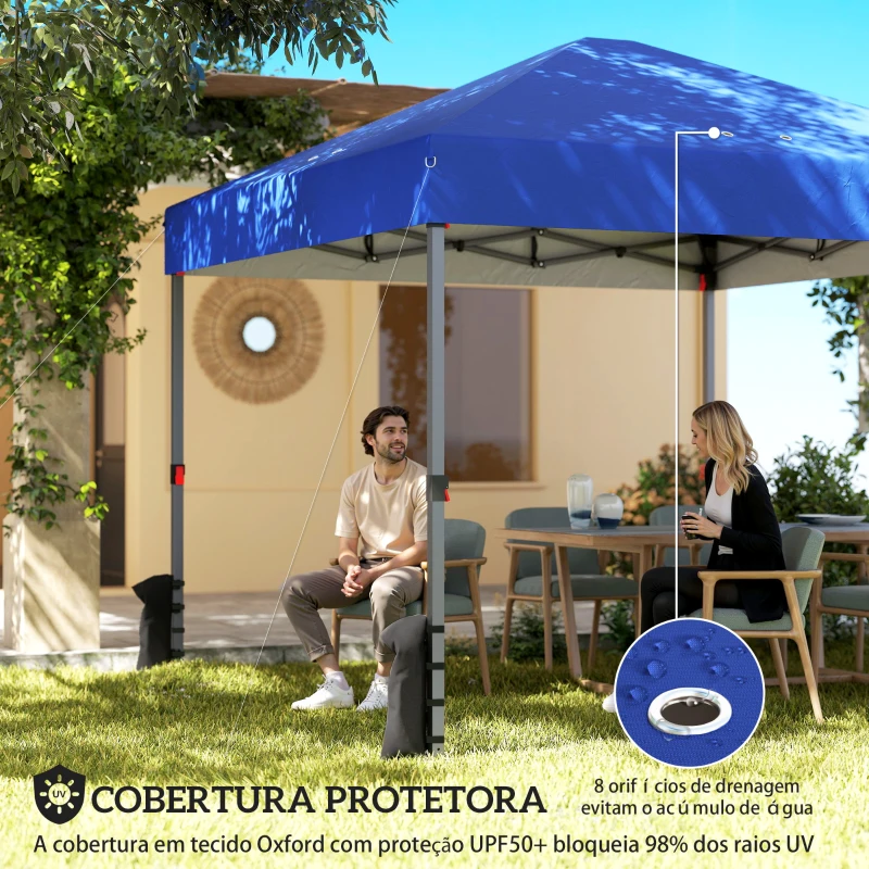 Outsunny Tenda Dobrável 3x3 m Pop-up com 3 Paredes Laterais 2 Janelas em Malha UPF50+ Altura Ajustável 3 Níveis Azul