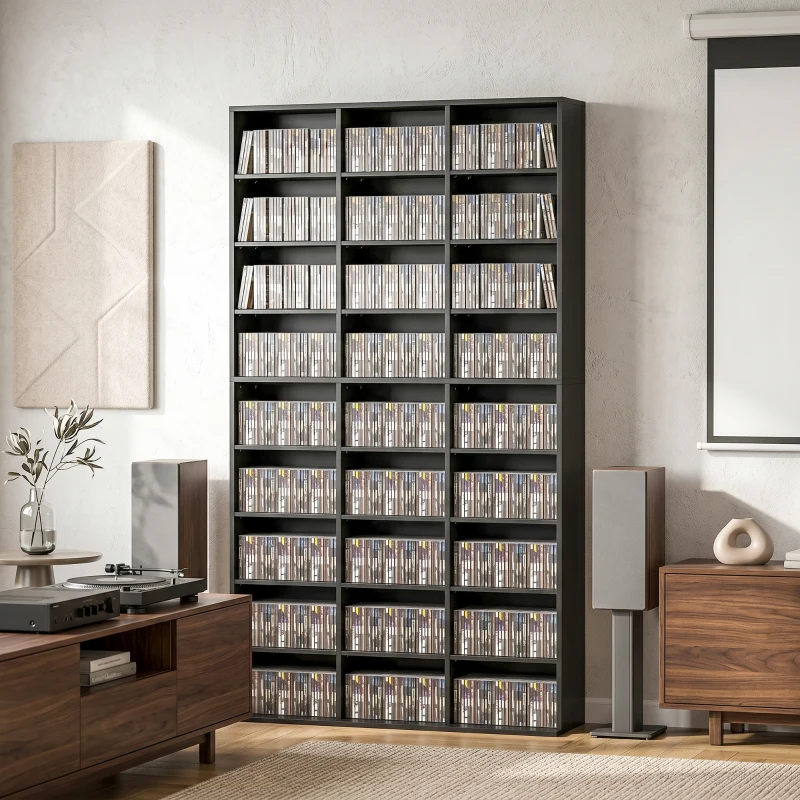 HOMCOM 835 CD/500 DVD Storage Unit, Blu-ray Media Storage Shelf with 27 Compartments and 21 Adjustable Shelves, Black