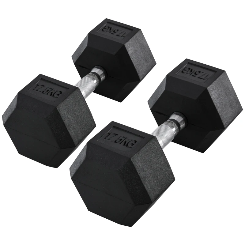 HOMCOM 2 x 17.5KG Rubber Hex Dumbbell Portable Hand Weights Dumbbell Home Gym Workout Fitness Hand Dumbbell