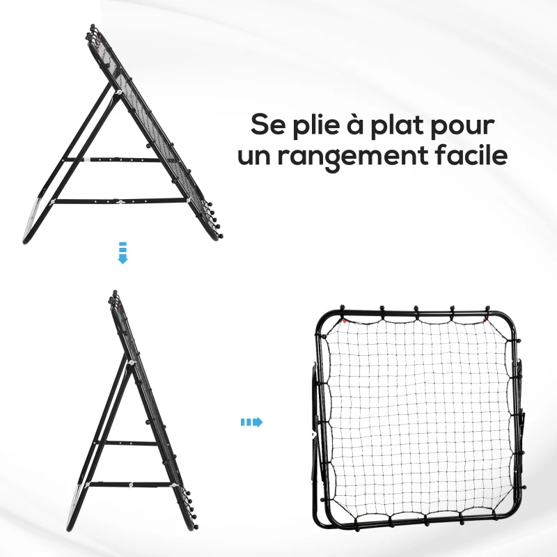 HOMCOM Filet de rebond en métal angle réglable 20 cordes élastiques pour entraînement de football, tennis 96 x 80 x 96 cm, noir