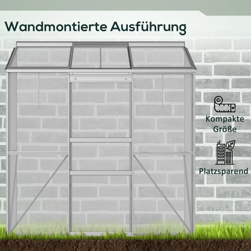Outsunny Buitenzonnige broeikas met schuifdeur, dakraam van polycarbonaat, aluminium(m-4)
