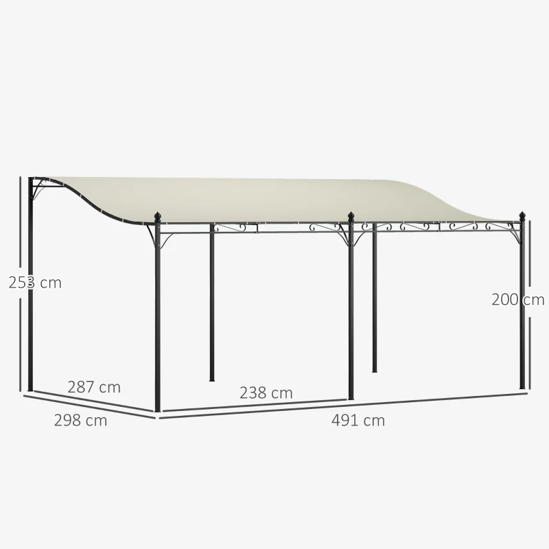 Outsunny 3 x 5 m pergola, flexibel tuindak met waterdichte doek en metalen frame, schaduwgever, Crèmewit(m-3)