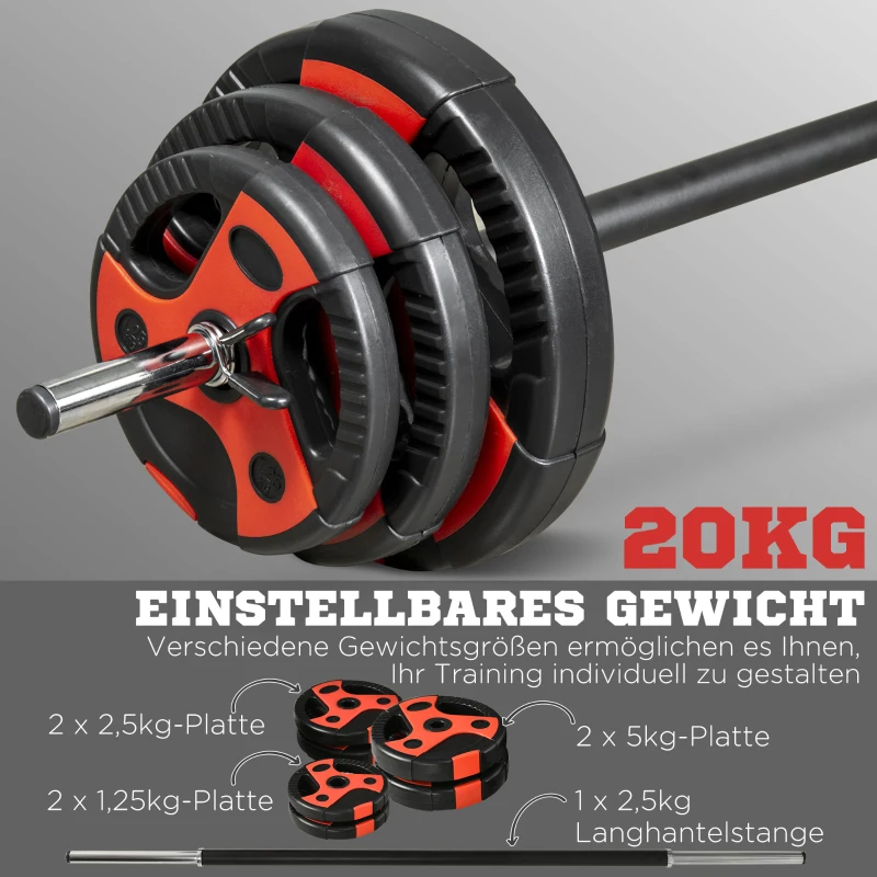 Sportnow halterset 20 kg, verstelbare halterset met antisliphandgreep