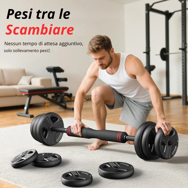 Set di manubri regolabili 5‑in‑1, set da 2, assorbente agli urti, che protegge il pavimento, antiruggine e inodore, 40,5x30,5x16 cm, Nero
