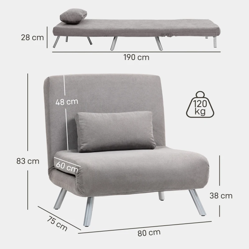 HOMCOM Single Snow Flannel Chair Bed - Grey