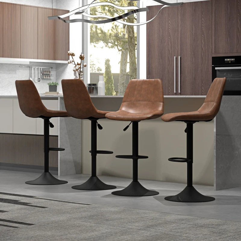 HOMCOM Lot de 4 tabourets de bar style vintage réglable pivotant avec repose-pied revêtement synthétique marron