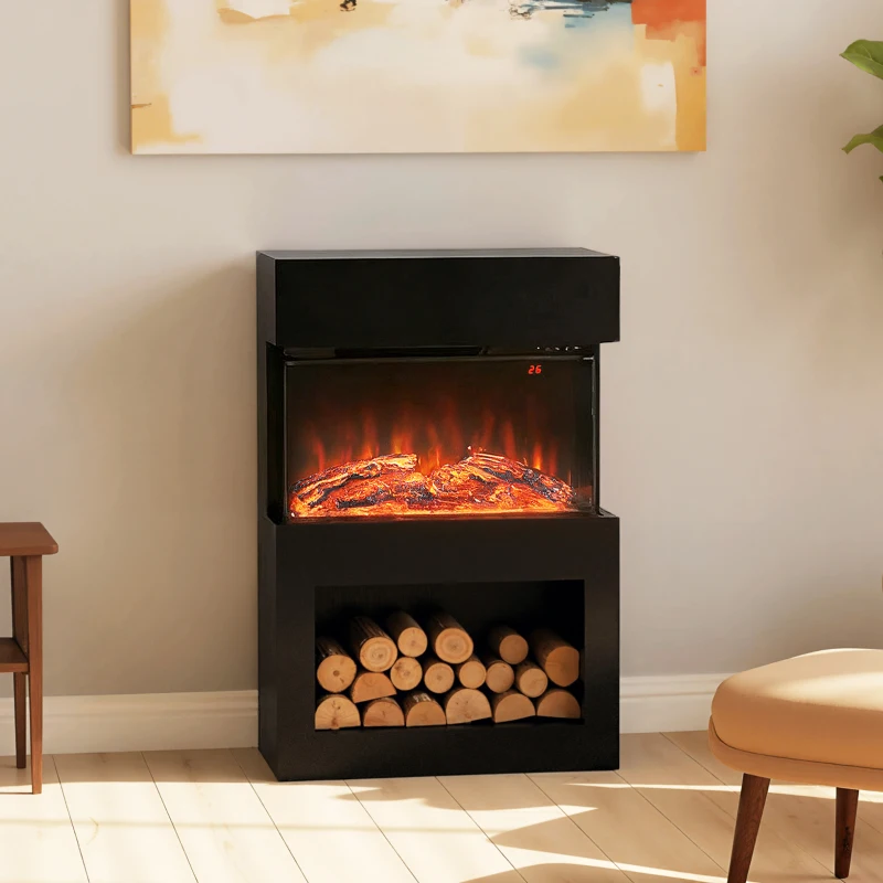 HOMCOM Camino Elettrico con Effetto Fiamma 3D Colorata, 1000W/2000W con Temperatura Regolabile e Telecomando, Nero