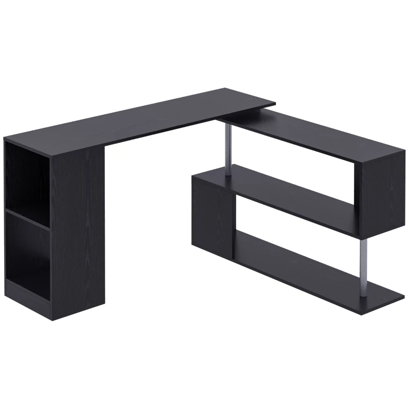 HOMCOM Bureau Informatique multimédia modulable Design Contemporain Zig zag bibliothèque intégrée Panneaux Particules Noir métal