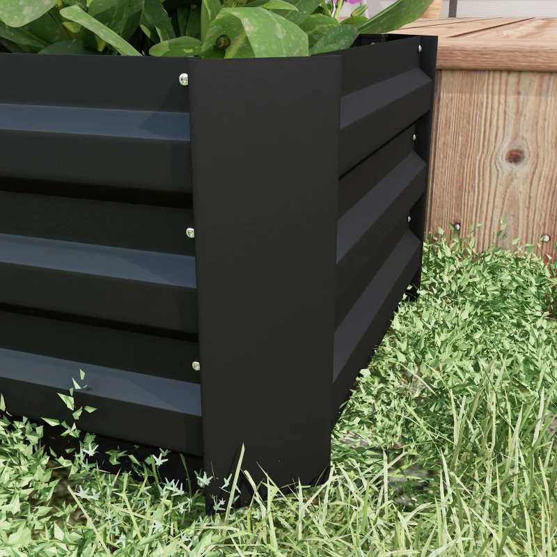 Outsunny Juego de 2 Jardineras Exterior Grandes de Acero Galvanizado Huertos Urbanos para Terraza Jardín 100x50x30 cm Negro