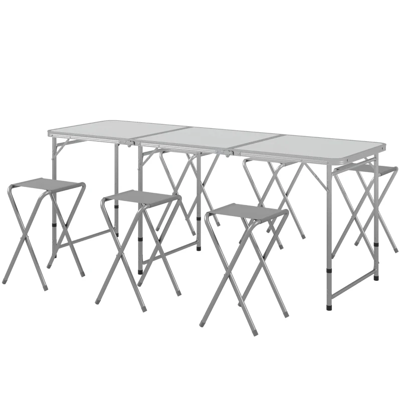 Outsunny Picknickset Klaptafel met Stoelen Campingtafel met Stoelen, opvouwbaar, 180 cm x 60 cm x 70 cm, Zilver