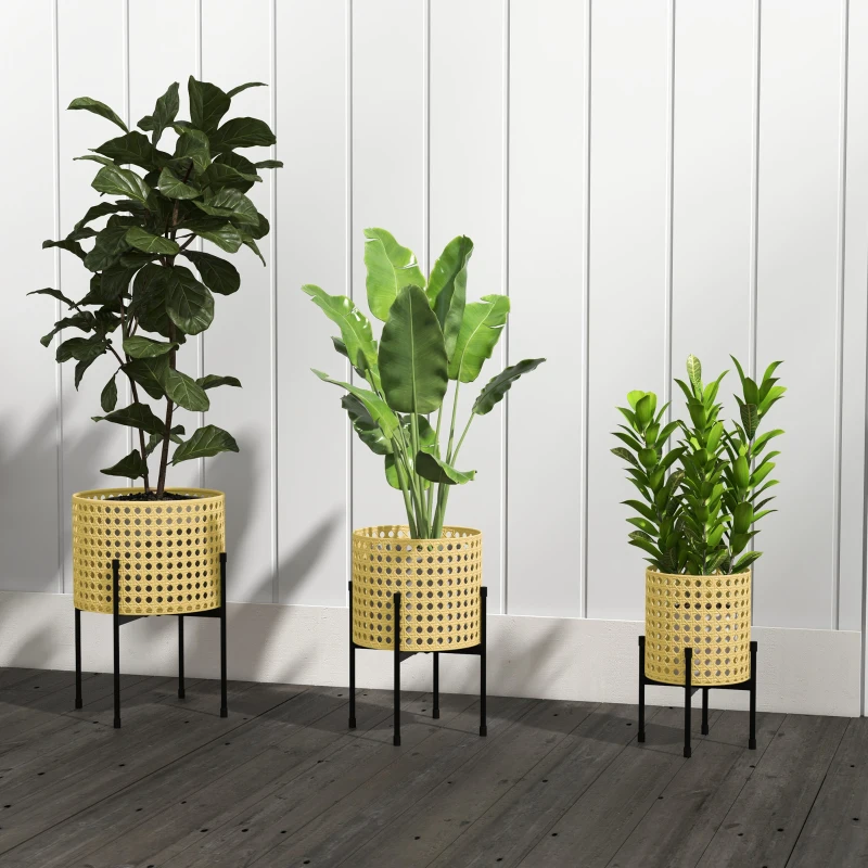 Outsunny Bloemenstandaard, set van 3, roestvrij metalen frame, voor binnen en buiten, zwart/goud