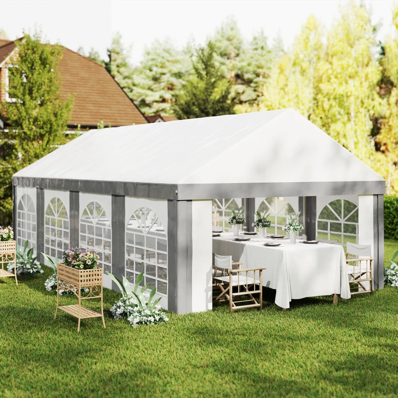 Outsunny Tenda para Festa 4x8 m Tenda de Jardim com Paredes Removíveis Portas e Janelas Anti-UV para Casamento e Eventos Cinzento