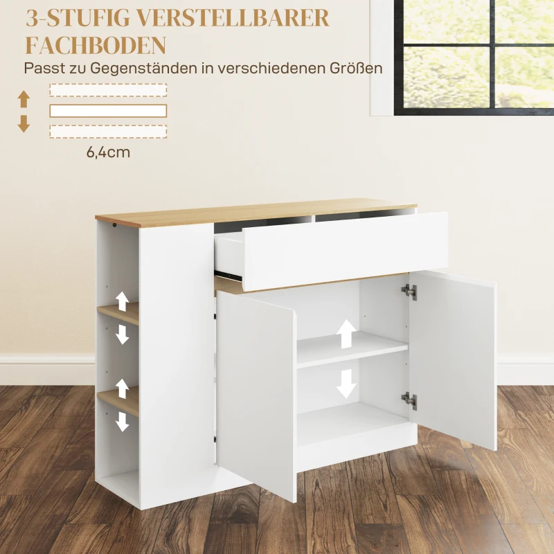HOMCOM Dressoir, groot kastvak, 3 opbergvakken, lade, 106 x 30 x 81,2cm, Wit/Hout(m-5)