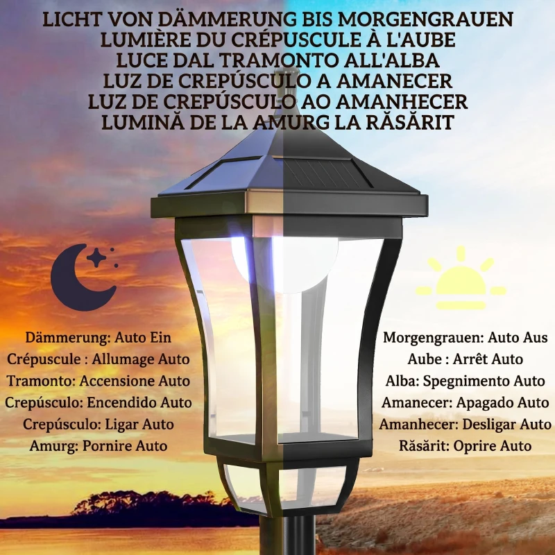 Outsunny Lampă de Grădină cu Autonomie de 6 ore și Sistem de Fixare la Sol, din ABS și Policarbonat, 15x15x127 cm, Negru