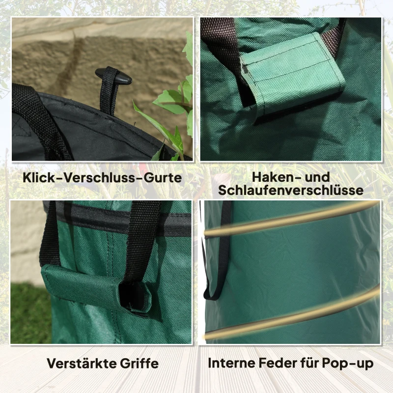Outsunny Tuinafvalzak 4x86L Waterdicht met Draagschlaufen & Handvatten, Stabiel Robuust Groen