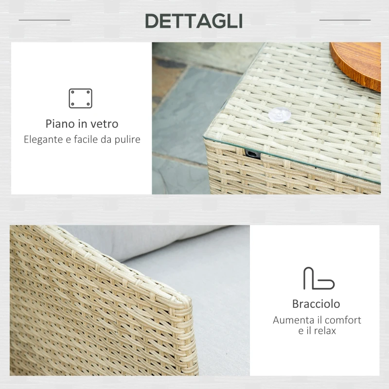 Outsunny Salotto da Giardino 7 Pezzi Modulabile in Rattan PE con Cuscini, Beige