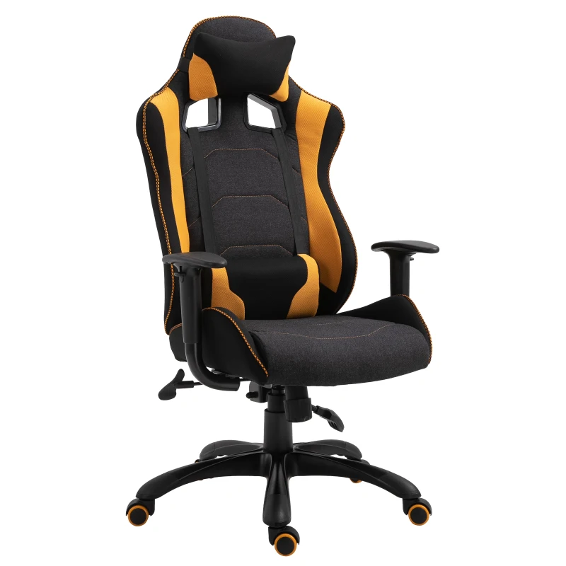 Vinsetto Stylish Racing Gaming Chair Yellow Panels Ergonomic Design 360° Swivel Adjustable Height Arms w/ Neck Back Pillow Home Gaming Seat Chair - Black&Yellow