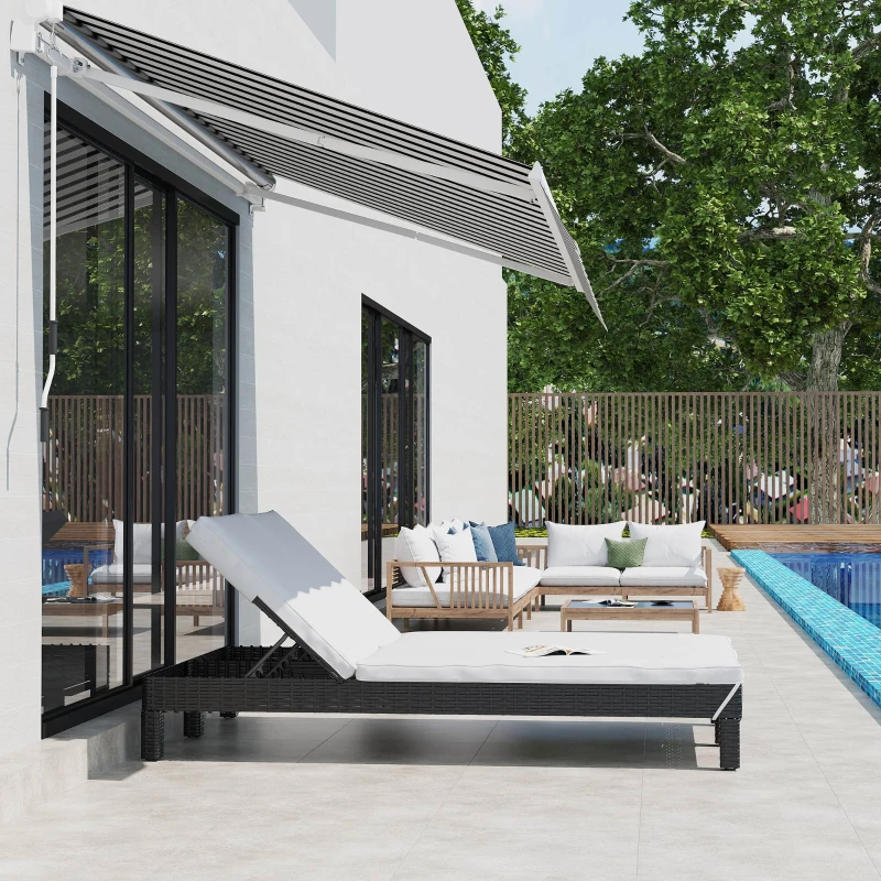Outsunny Bain de soleil transat 2 places - grand confort - dossier inclinable multi-positions - matelas fournis crème - résine tressée 4 fils noir