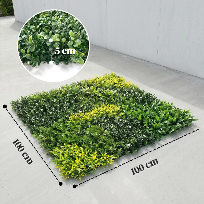 Outsunny Artificial Plant Wall Panel, 100x100 cm Artificial Grass Backdrop Wall, Green
