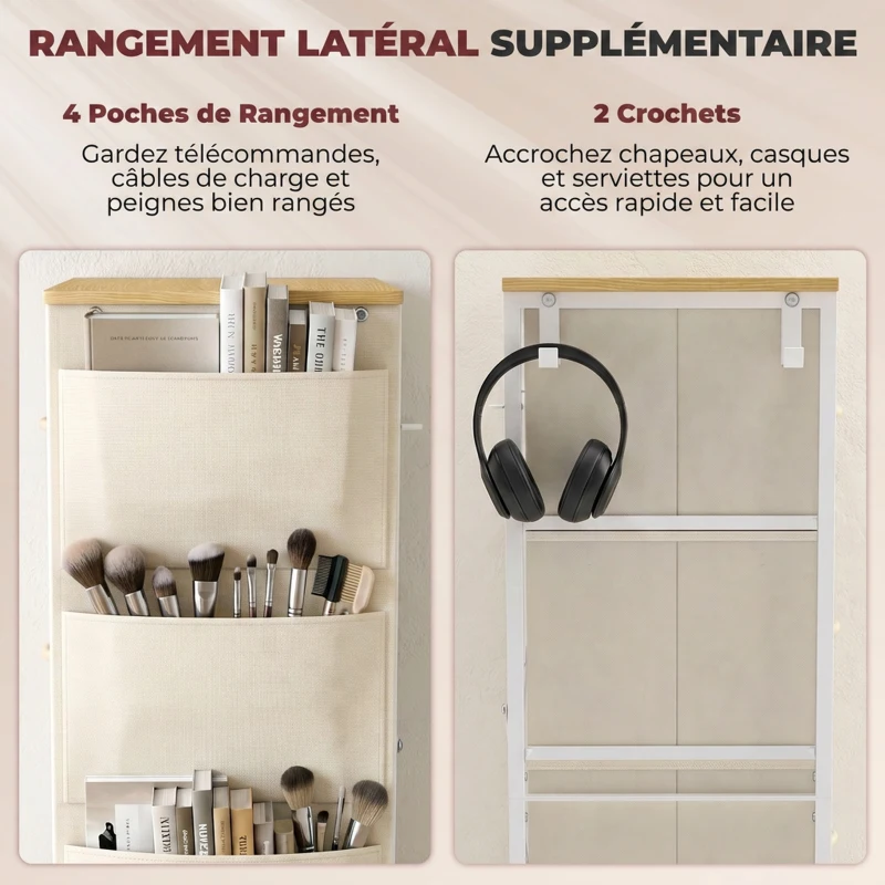 HOMCOM Commode 8 Tiroirs en Tissu, Meuble de Rangement avec 4 Poches, 2 Crochets, Structure en Acier, 80 x 30 x 94,5 cm, Beige