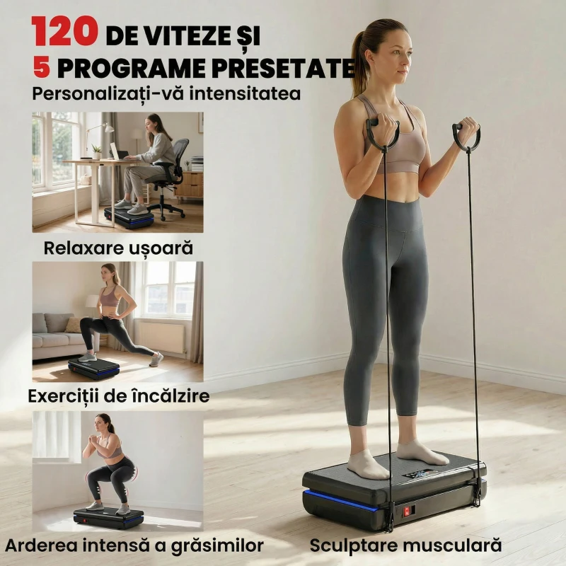 SPORTNOW Placă Vibratoare 120 de Niveluri și 5 Programe, Neagră