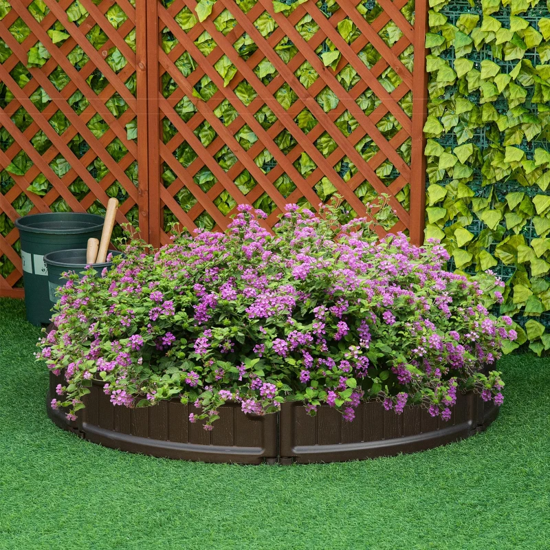 Outsunny Letto per Orto Rialzato in HDPE, Fioriera da Esterno Rotonda, Φ123x21cm, Marrone