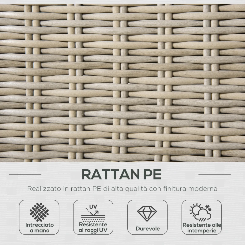 Outsunny Set 4 Pz Salotto da Esterni in Rattan con 1 Divano, 2 Poltrone e 1 Tavolino, Kaki e Beige