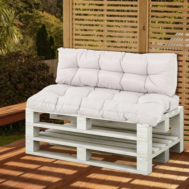 Outsunny Cojín para Banco 2-Piezas Set Cojín para Palé con Respaldo 120x80x12 cm Colchón de Banco para Columpio Hamaca Interior Exterior Crema