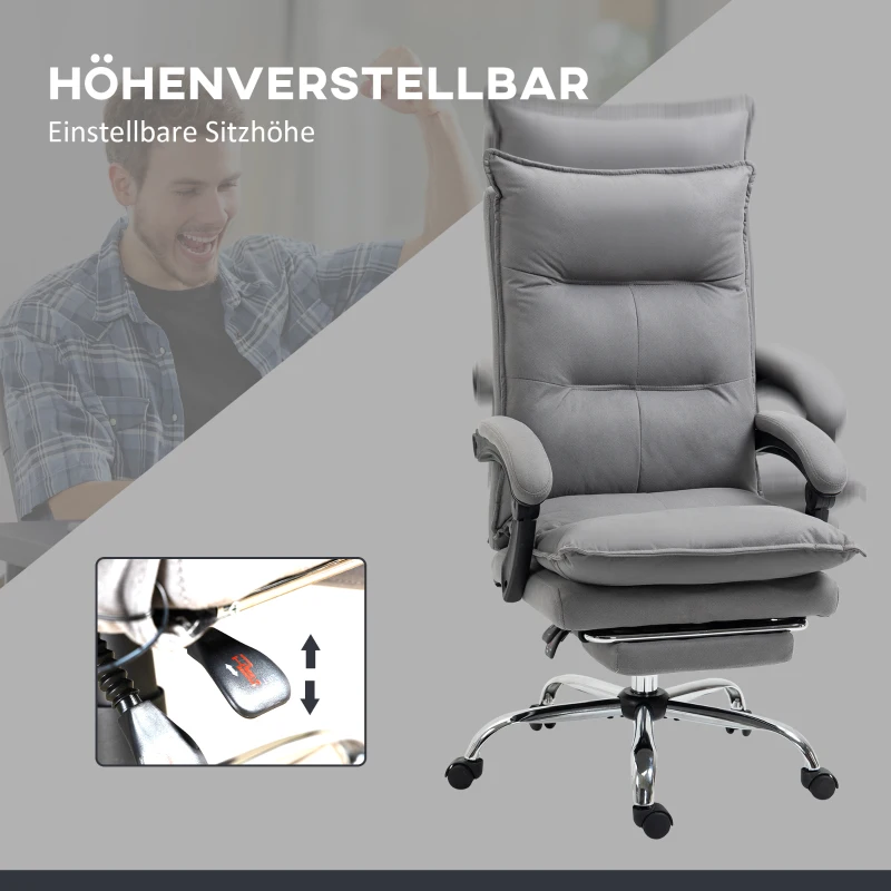 Vinsetto Bureaustoel met massagefunctie, verwarmingsfunctie, afstandsbediening, uitschuifbare voetensteun, kantelbaar, grijs(m-6)