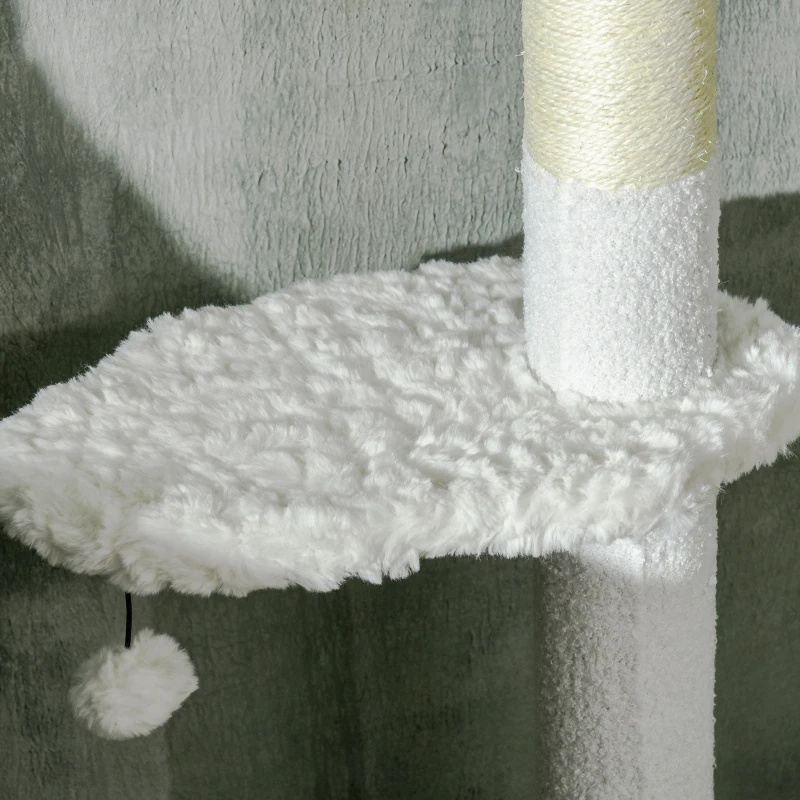 PawHut Albero per Gatti a Soffitto con Altezza Regolabile e Pali Tiragraffi in Sisal, 48x32x225-255 cm, Bianco