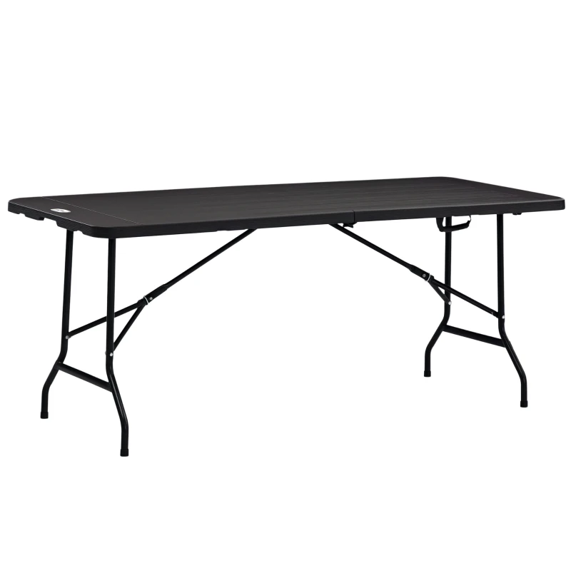 Outsunny buitentafel, tuintafel, voor 6 personen, opvouwbaar, houtlook, donkergrijs, 180 x 75,5 x 73 cm