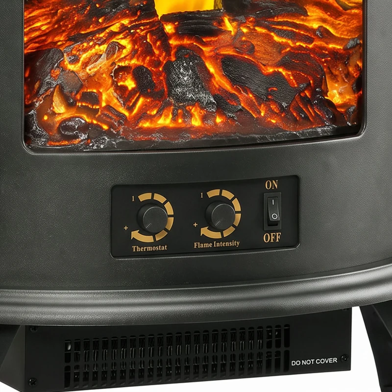 HOMCOM Electric Fireplace Stove, Freestanding Electric Fire Heater with Realistic LED Flame, 2000W, Black