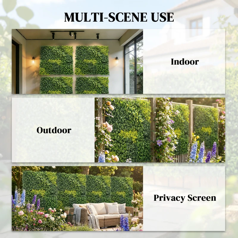 Outsunny Artificial Plant Wall Panel, 100x100 cm Artificial Grass Backdrop Wall, Green
