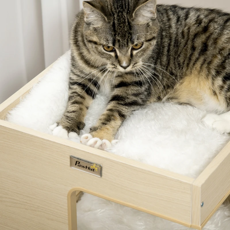 PawHut kattengrot, kattenhuis, 3-laags kattenkast met kussen, eikenhout