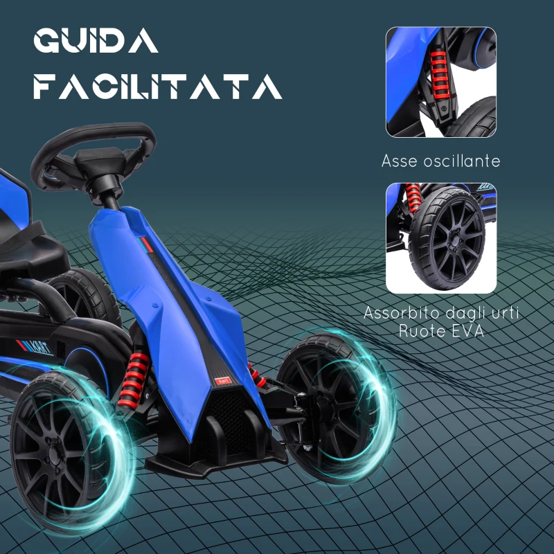 HOMCOM Go Kart a Pedali per Bambini 3-8 Anni con Sedile Regolabile e Ruote in EVA, 100x58x58.5 cm, Blu