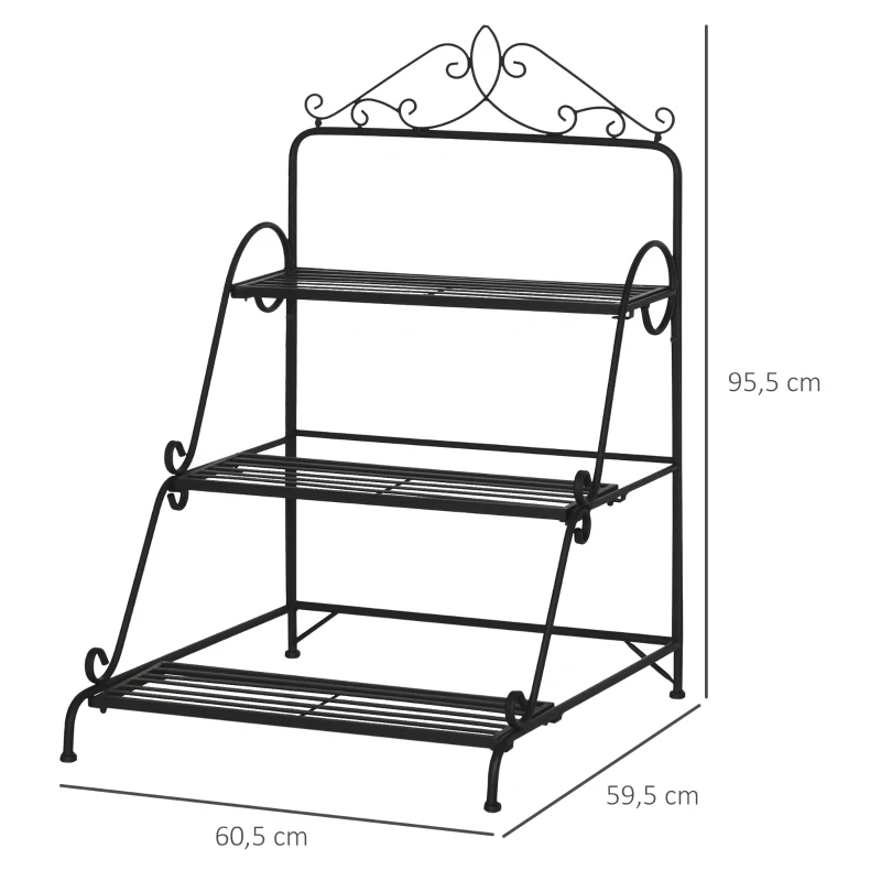 Outsunny 3-laags decoratieve plantenstandaard metaal zwart 60,5 x 59,5 x 95,5 cm