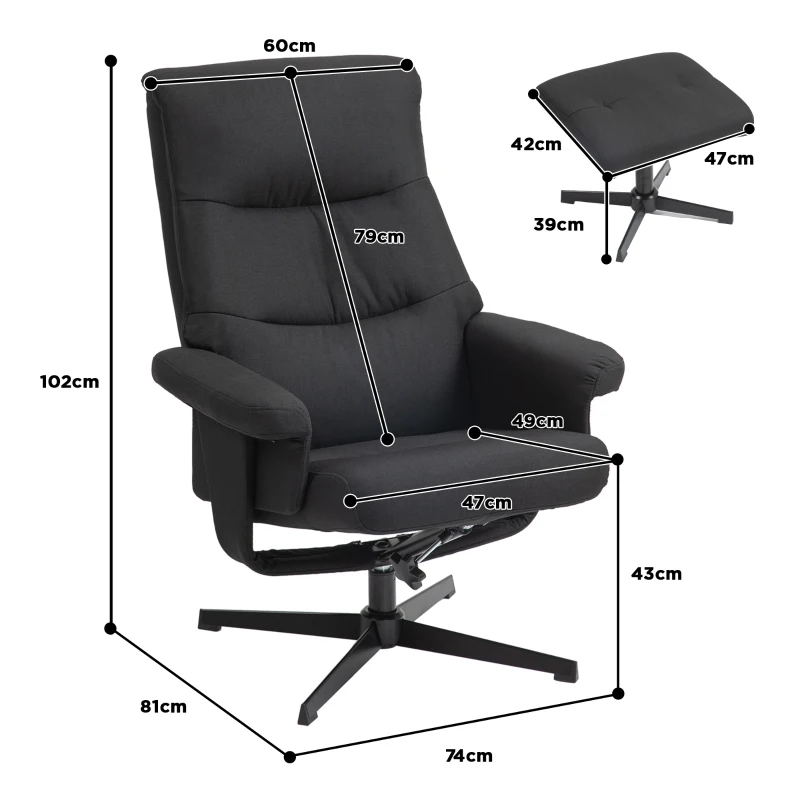 HOMCOM Relaxfauteuil met Voetenbank, Gestoffeerde TV-stoel met Lig- en Schommelfunctie, Draaibare Loungestoel in Fluwelen Look, voor Woonkamer en Slaapkamer, Zwart