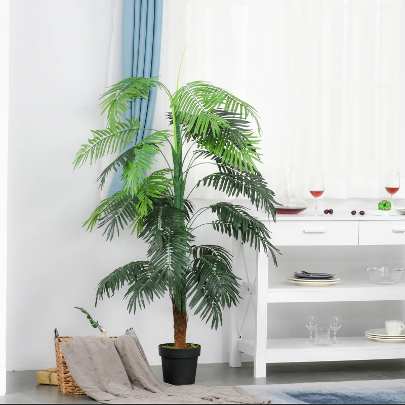 Outsunny Palmier Artificiel Hauteur 1,7 m Arbre Artificiel Tronc Branches Lichen Grandes Feuilles Grand réalisme Pot Inclus