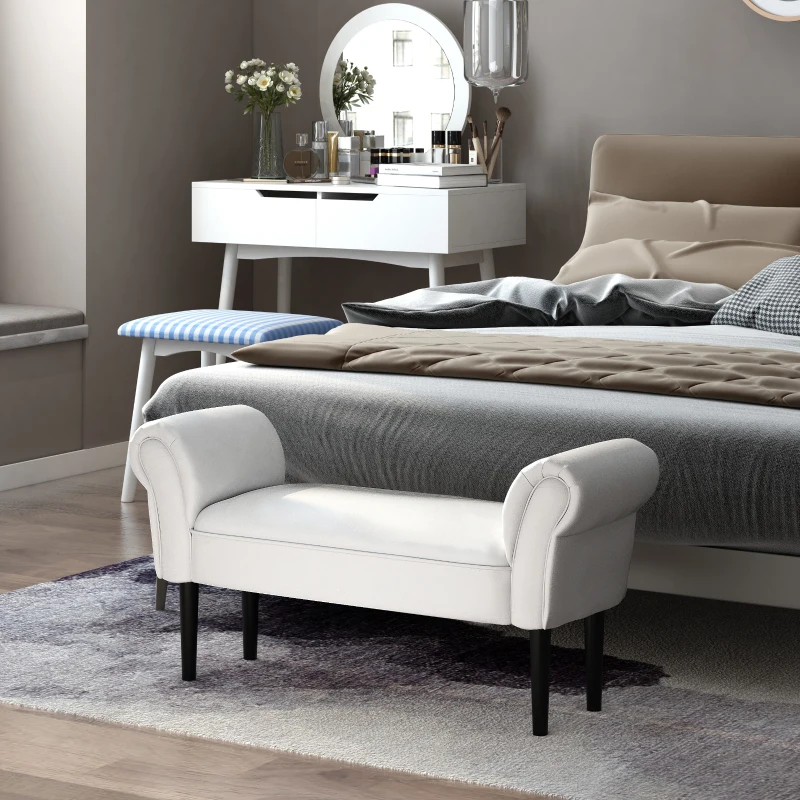 HOMCOM Panca Fondo Letto Imbottita con Braccioli Arrotolati e 4 Piedini, 102x35x51 cm, Grigia