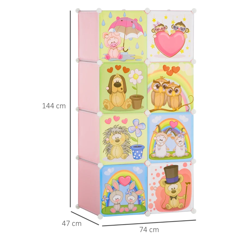 HOMCOM Mobile Scarpiera Modulare Salvaspazio, 6 Cubi 35x45x35 cm in Acciaio e PP, 74x47x144 cm, Rosa