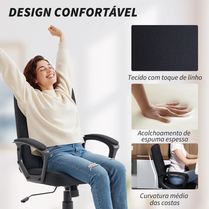 Vinsetto Cadeira de Escritório Giratória com Altura Ajustável e Apoio para os Braços Estilo Moderno 59x63x96-105,5 cm Preto