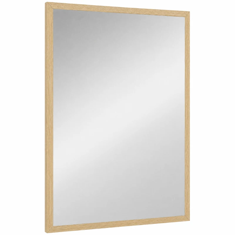 HOMCOM Wall Bathroom Mirror, 70 x 50 cm Wall-Mounted Mirror for Living Room, Bedroom, Hallway, Natural Wood
