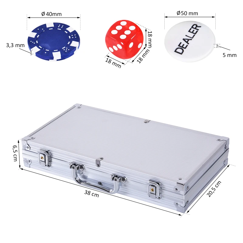 HOMCOM Pokerkoffer pokerset pokerchips 4/5 kleuren 2x kaartspel 5x dobbelstenen 1x aluminium koffer