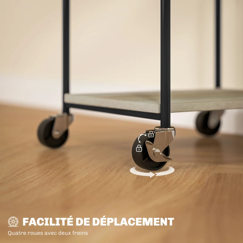 HOMCOM Support d'imprimante à 3 niveaux meuble pour imprimante sur roulettes hauteur réglable cadre en acier effet bois gris