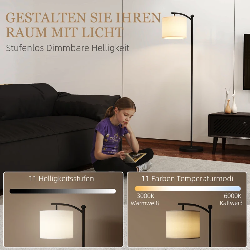 HOMCOM Vloerlamp met verstelbaar licht, voetschakelaar, afstandsbediening, metaal, zwart