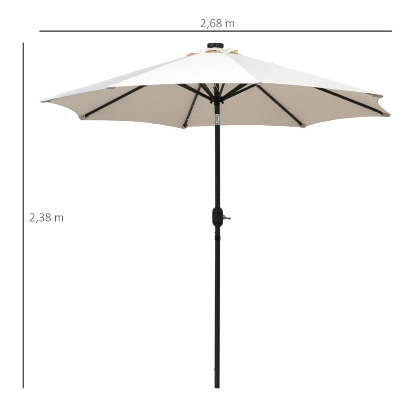 Outsunny Parasol de jardin Parasol droit octogonal inclinable Ø 2,7 x 2,4 m lumineux solaire 24 LED polyester haute densité 180 g/m² crème