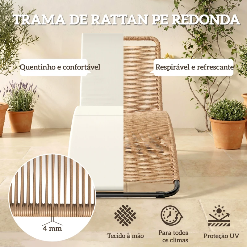 Outsunny Espreguiçadeira de Jardim Exterior de Vime em Forma de S com Almofada, Assento Respirável e Estrutura de Aço para Pátio Creme