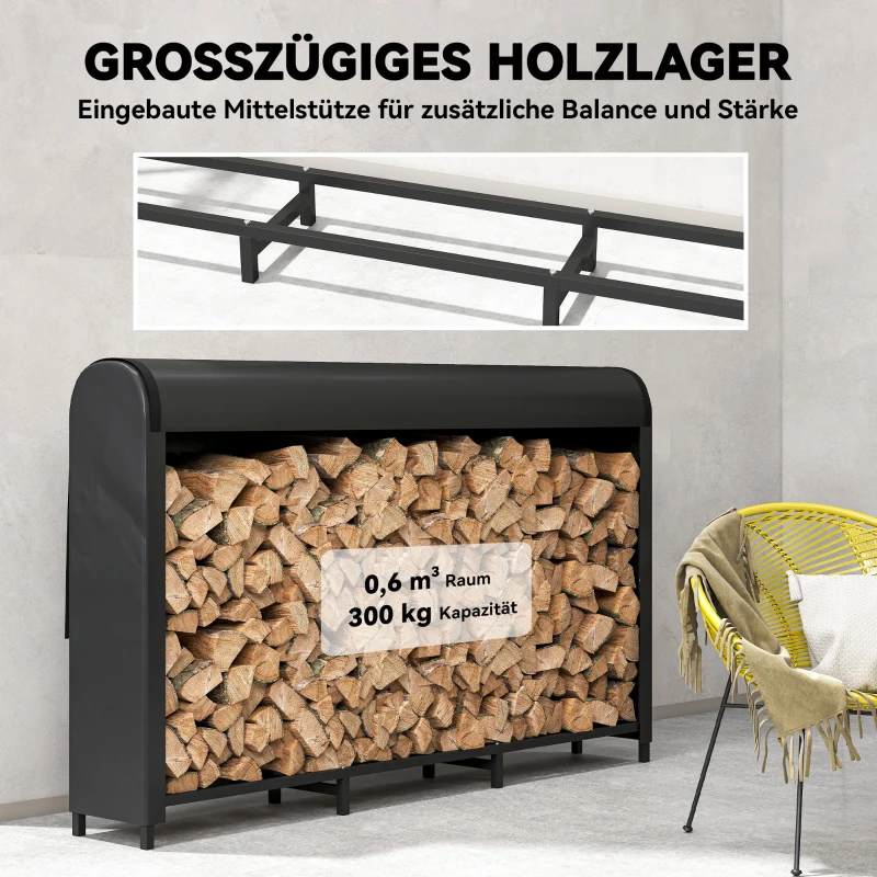 Outsunny Haardhoutrek Metaal 199 x 30 x 121 cm Brandhoutrek 0,6m³ met waterdichte hoes tot 300kg