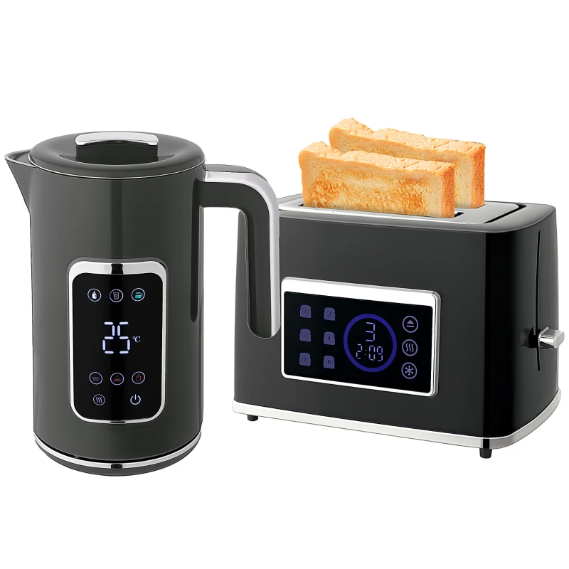 HOMCOM Touch Screen Kettle and Toaster Set - Grey